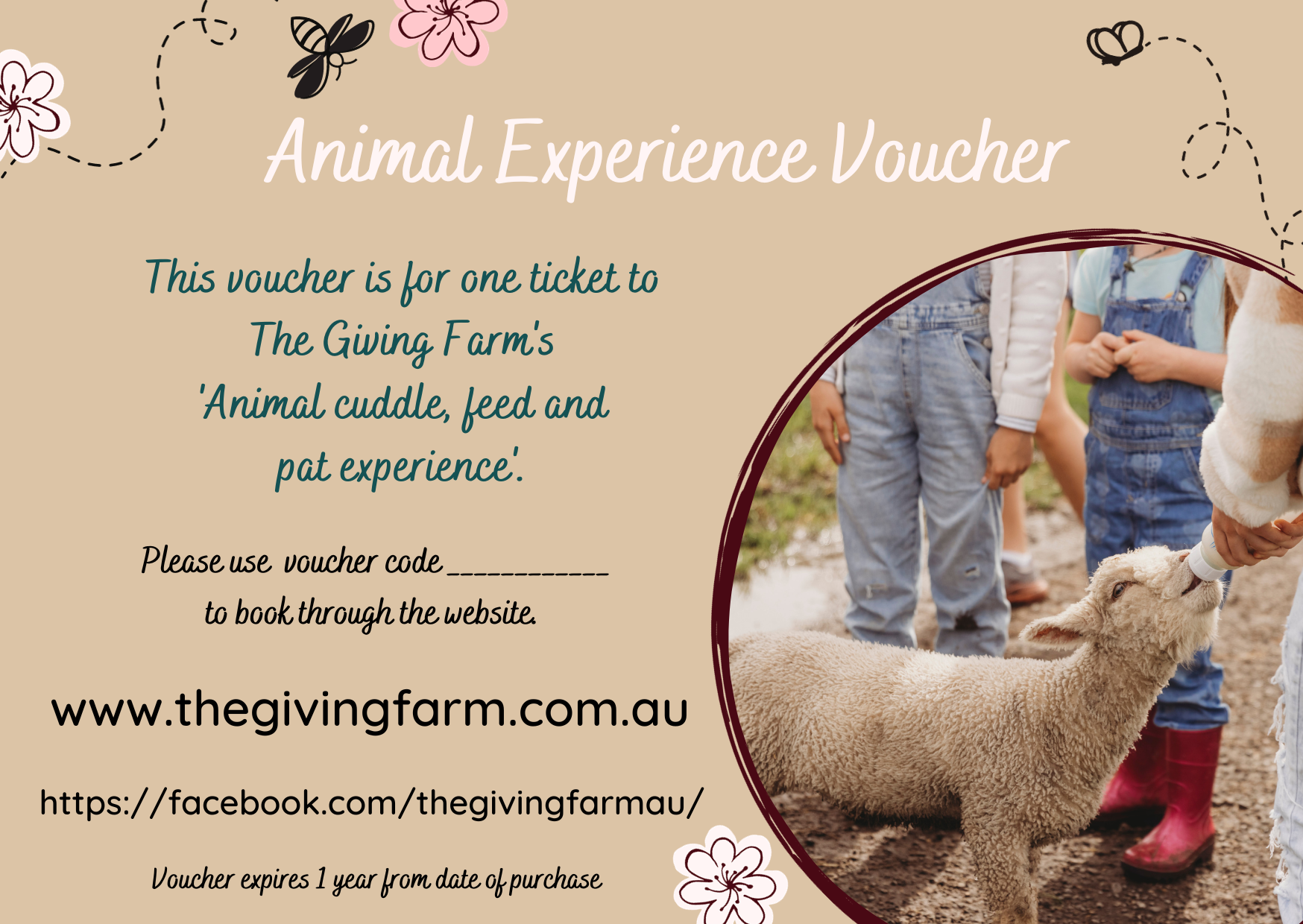 Gift Voucher Animal Cuddle, Feed and Pat Experience The Giving Farm